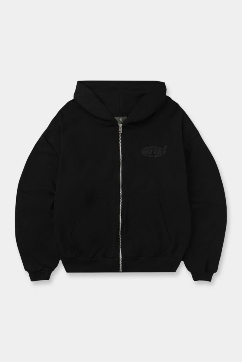 Buzo Hoodie Con Cierre Negro Texto